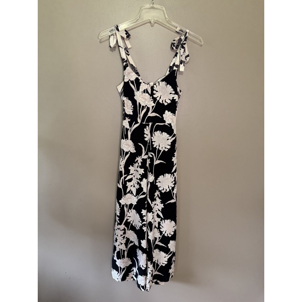 Topshop Floral Wide Leg Romper Jumpsuit Black White Size 0 Petite 4P RN125149